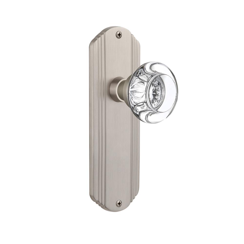 Nostalgic Warehouse DECRCC Complete Passage Set Without Keyhole Deco Plate with Round Clear Crystal Knob in Satin Nickel
